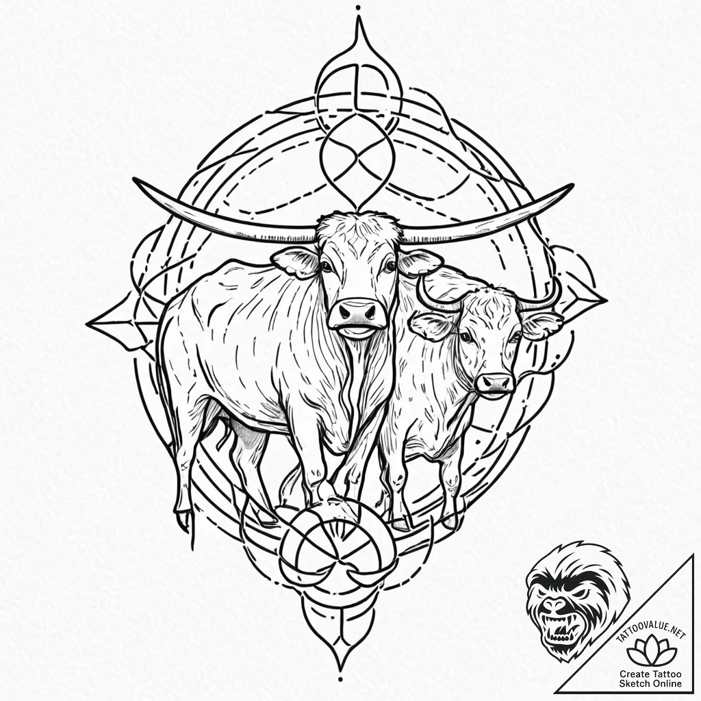 Tattoo sketch, yoke of harmony, interconnecte... - tattoo sketch (№1752487770_0, 14.07.2025 10:09) — tattoovalue.net