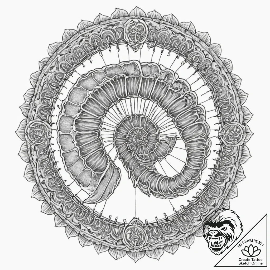 Tattoo sketch, prehistoric digital fossil, a... - tattoo sketch (№1752487855_0, 14.07.2025 10:10) — tattoovalue.net