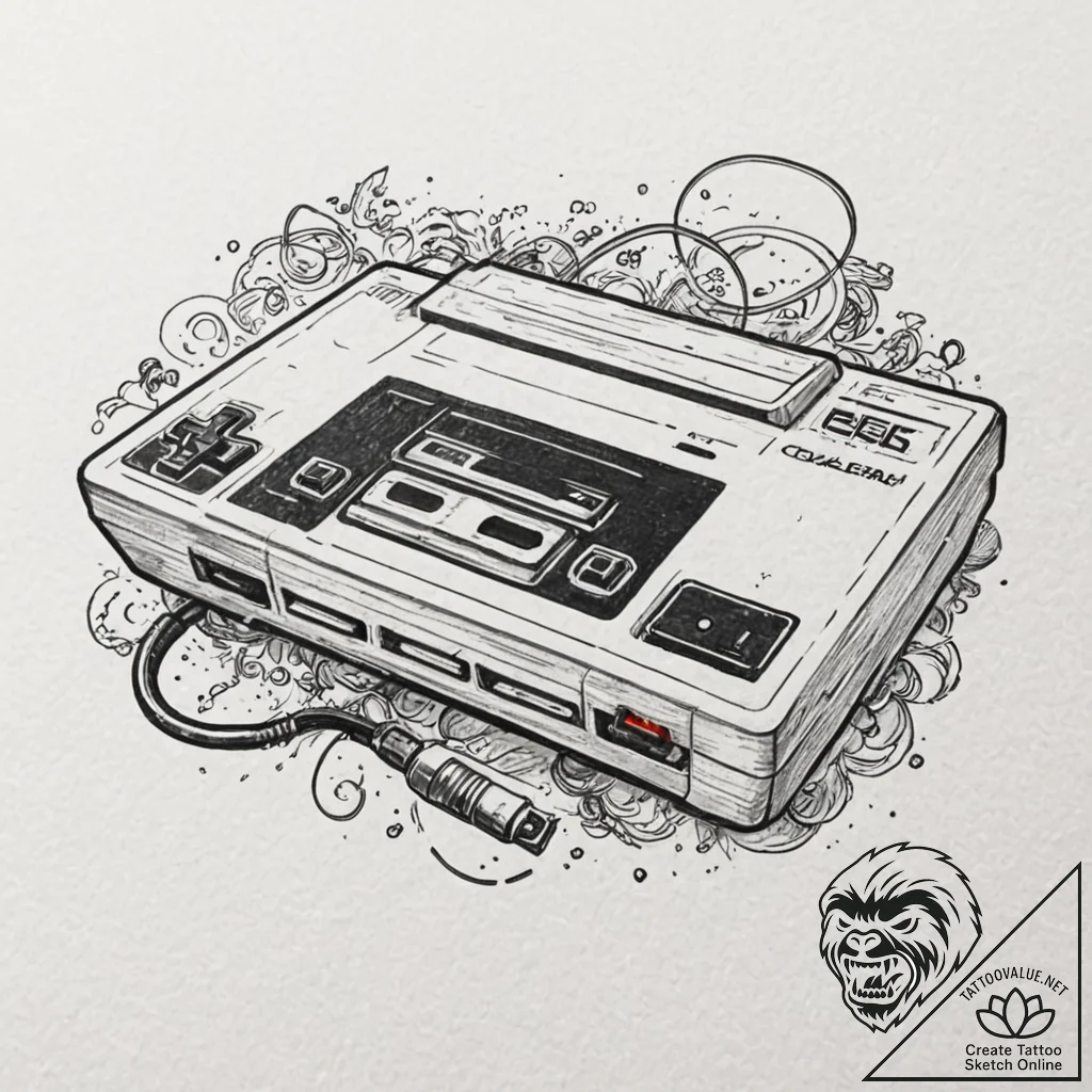 Tattoo sketch, nostalgic gaming console, retr... - tattoo sketch (№1752487940_0, 14.07.2025 10:12) — tattoovalue.net