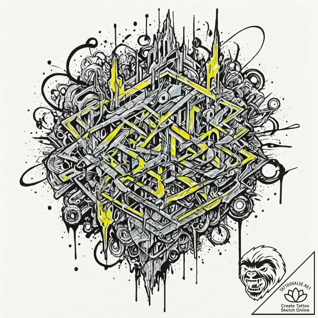 Tattoo sketch, futuristic graffiti art, a vib... - tattoo sketch (№1752488720_0, 14.07.2025 10:25) — tattoovalue.net