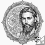 Tattoo sketch, bearded man with a compass tat… – tattoo sketch (№1752488889_0, 14.07.2025 10:28) — tattoovalue.net
