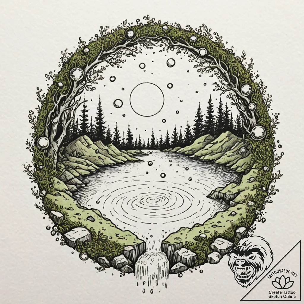 Tattoo sketch, wisdom's wellspring, cosmic wa... - tattoo sketch (№1752489057_0, 14.07.2025 10:30) — tattoovalue.net