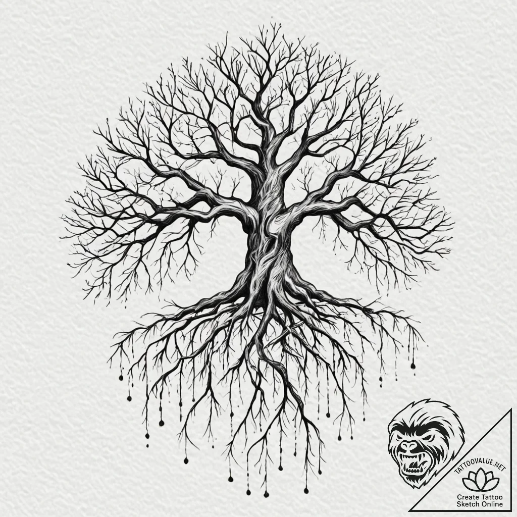 Tattoo sketch, intertwined destinies (tree &... - tattoo sketch (№1752489308_0, 14.07.2025 10:35) — tattoovalue.net