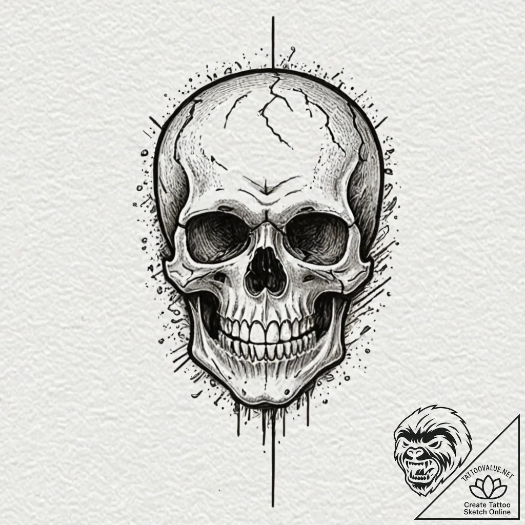 Animated skull laughing, tattoo line art, pro... - tattoo sketch (№1752489810_0, 14.07.2025 10:43) — tattoovalue.net