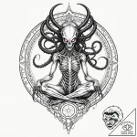 Xenomorph queen on a throne of twisted metal… – tattoo sketch (№1752490644_0, 14.07.2025 10:57) — tattoovalue.net