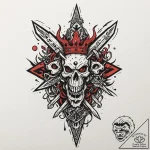 Glyph-etched blade crowned with bone, tattoo… – tattoo sketch (№1752490727_0, 14.07.2025 10:58) — tattoovalue.net