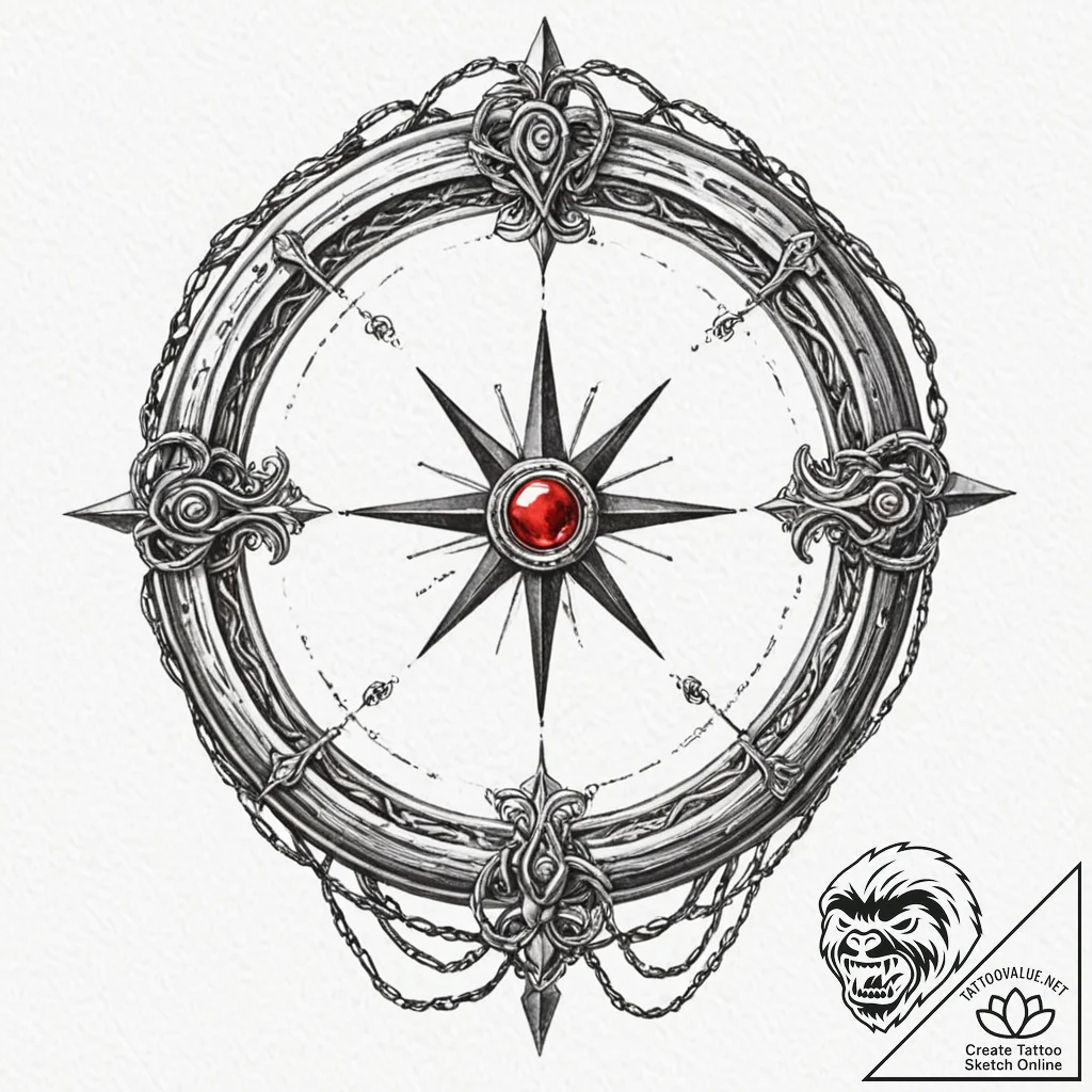 Vault door bound with spectral chains, ink il... - tattoo sketch (№1752490977_0, 14.07.2025 11:02) — tattoovalue.net