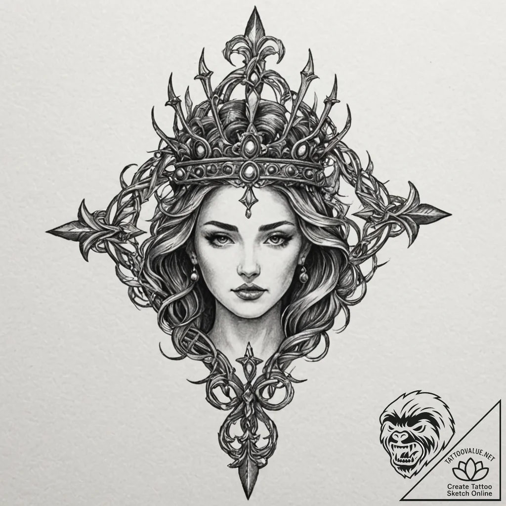 Jade relic crowned with thorns, tattoo flash... - tattoo sketch (№1752491314_0, 14.07.2025 11:08) — tattoovalue.net