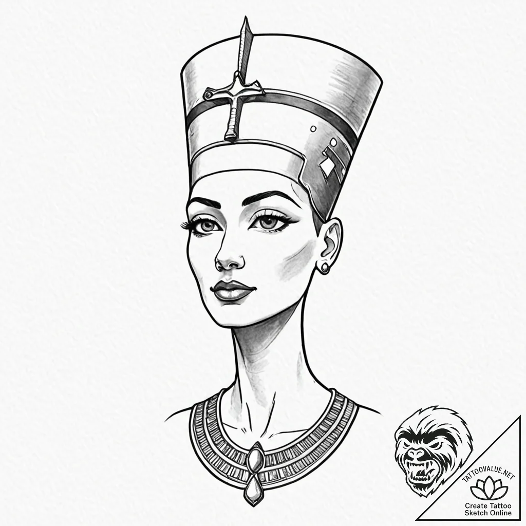Nefertiti - tattoo sketch (№1752491398_0, 14.07.2025 11:09) — tattoovalue.net