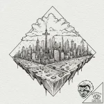 Anime eye reflecting a neon city skyline, art… – tattoo sketch (№1752491482_0, 14.07.2025 11:11) — tattoovalue.net
