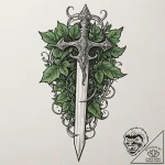 Silver dagger wrapped in ivy, tattoo flash sh… – tattoo sketch (№1752491858_0, 14.07.2025 11:17) — tattoovalue.net