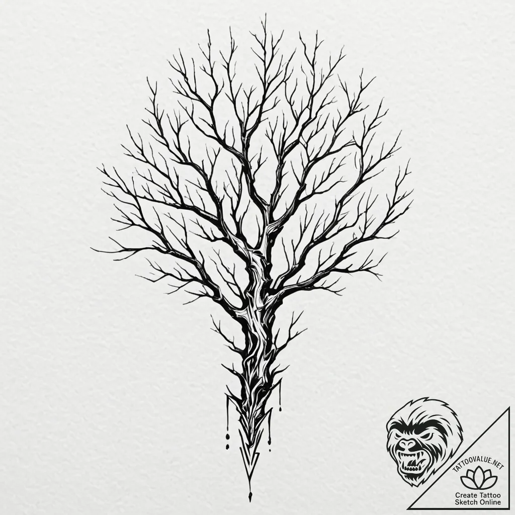 Fractured blade within spectral tree, tattoo... - tattoo sketch (№1752491940_0, 14.07.2025 11:19) — tattoovalue.net
