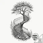 Hollow tree with a spiral staircase inside, a… – tattoo sketch (№1752492524_0, 14.07.2025 11:28) — tattoovalue.net