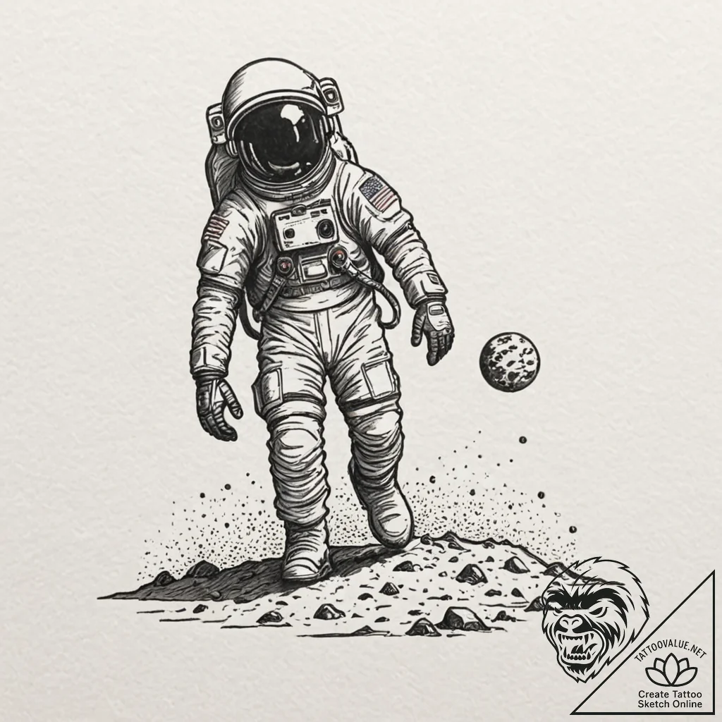 Astronaut's bootprint on mars dust, filling w... - tattoo sketch (№1752492836_0, 14.07.2025 11:33) — tattoovalue.net