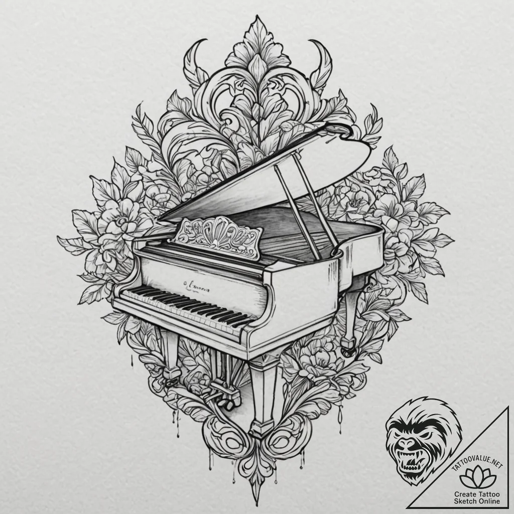 Piano keys, minimalist black and white, tatto... - tattoo sketch (№1752493367_0, 14.07.2025 11:42) — tattoovalue.net