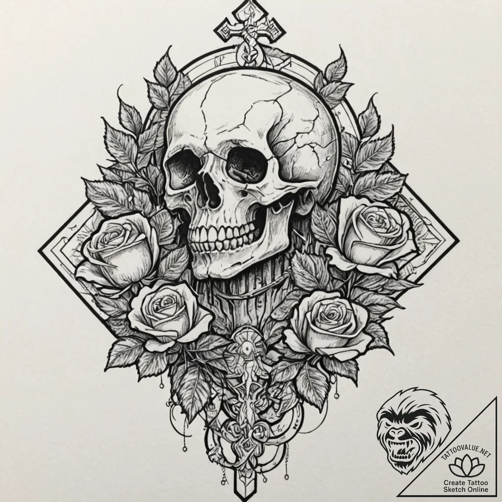 Eroded statue of a forgotten god, tattoo line... - tattoo sketch (№1752494262_0, 14.07.2025 11:57) — tattoovalue.net