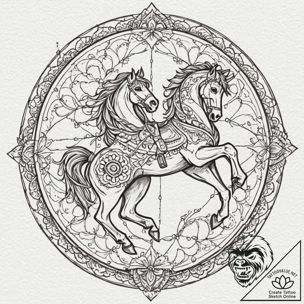 Carousel horse made of bone and withered vine... - tattoo sketch (№1752494342_0, 14.07.2025 11:59) — tattoovalue.net