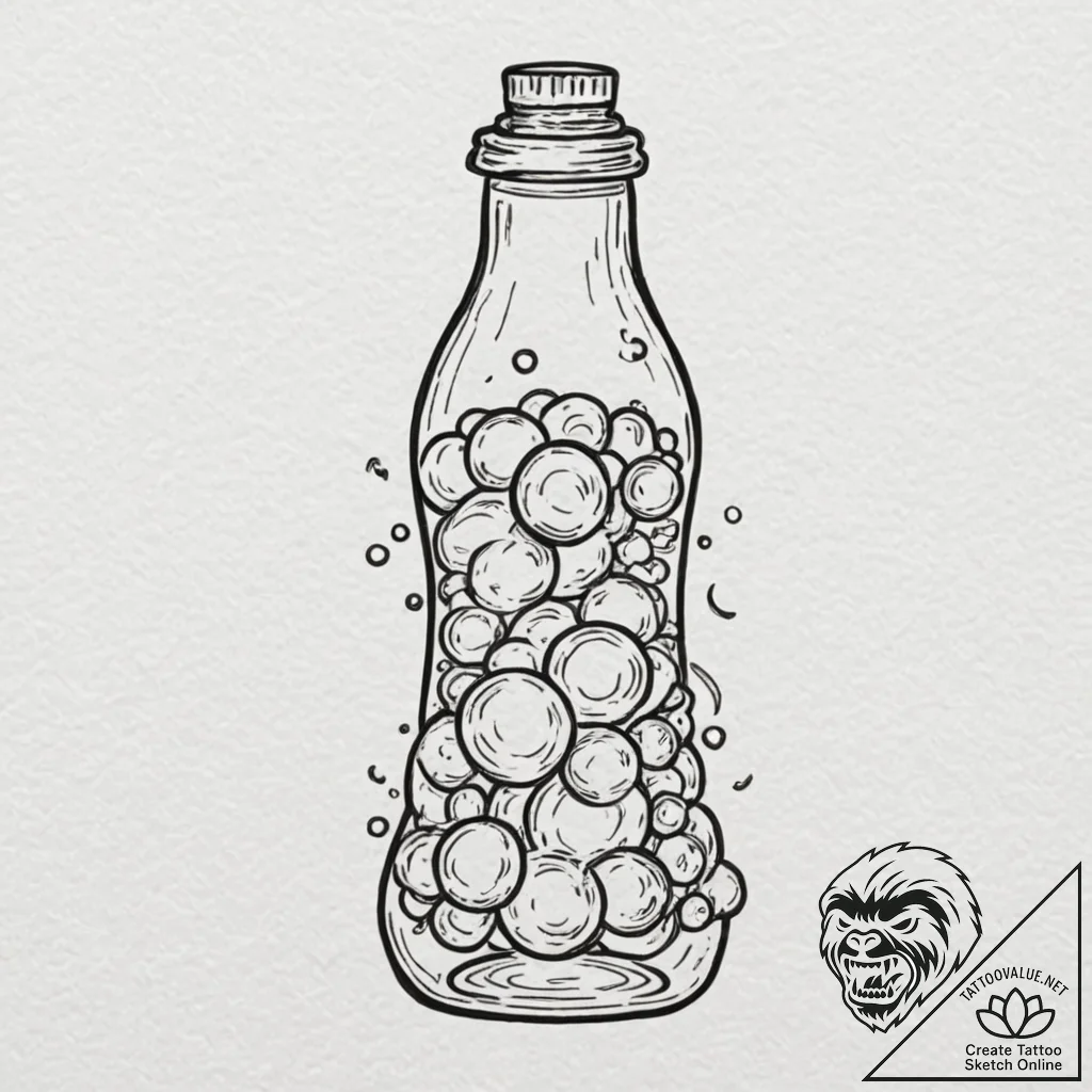 A whimsical bubble in a bottle, trapped,, tat... - tattoo sketch (№1752494583_0, 14.07.2025 12:03) — tattoovalue.net