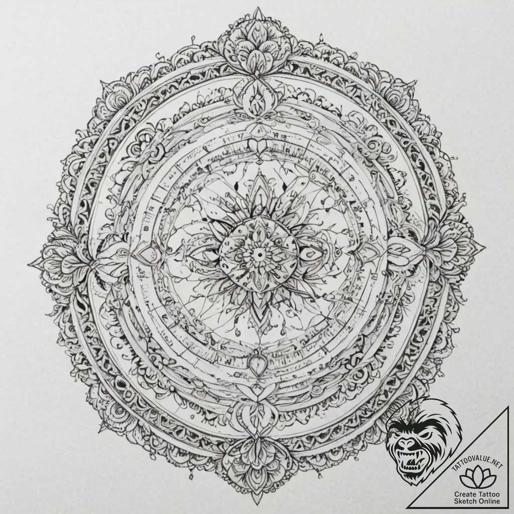 Astrolabe, ink illustration for tattoo, black... - tattoo sketch (№1752494663_0, 14.07.2025 12:04) — tattoovalue.net