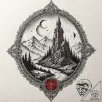 Ghost relic beneath spectral spire, artistic… – tattoo sketch (№1752495075_0, 14.07.2025 12:11) — tattoovalue.net