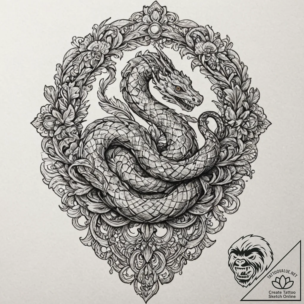 Ancient serpent biting its tail, tattoo line... - tattoo sketch (№1752495243_0, 14.07.2025 12:14) — tattoovalue.net