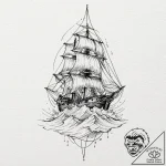 Frigate, concept art for tattoo, minimalist a… – tattoo sketch (№1752495326_0, 14.07.2025 12:15) — tattoovalue.net