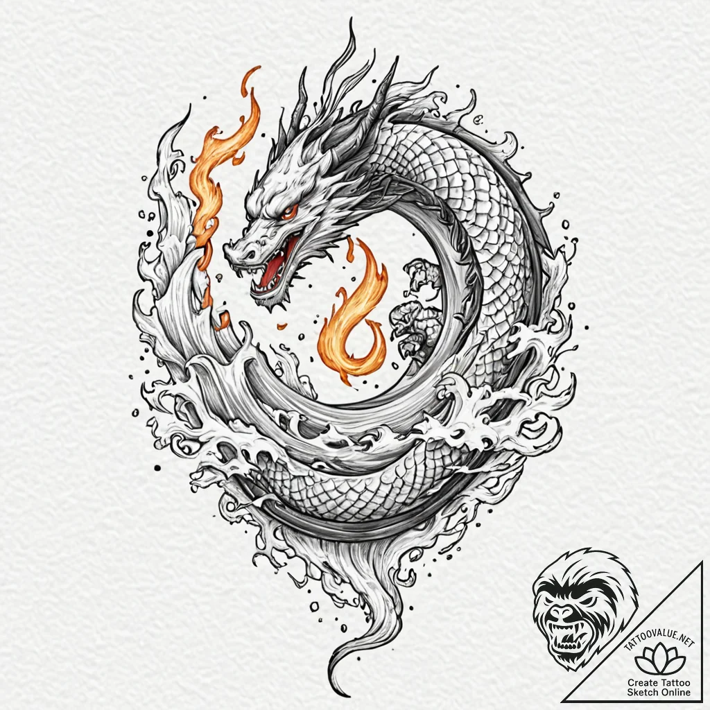 Katana blade devouring flame, concept art for... - tattoo sketch (№1752495579_0, 14.07.2025 12:19) — tattoovalue.net