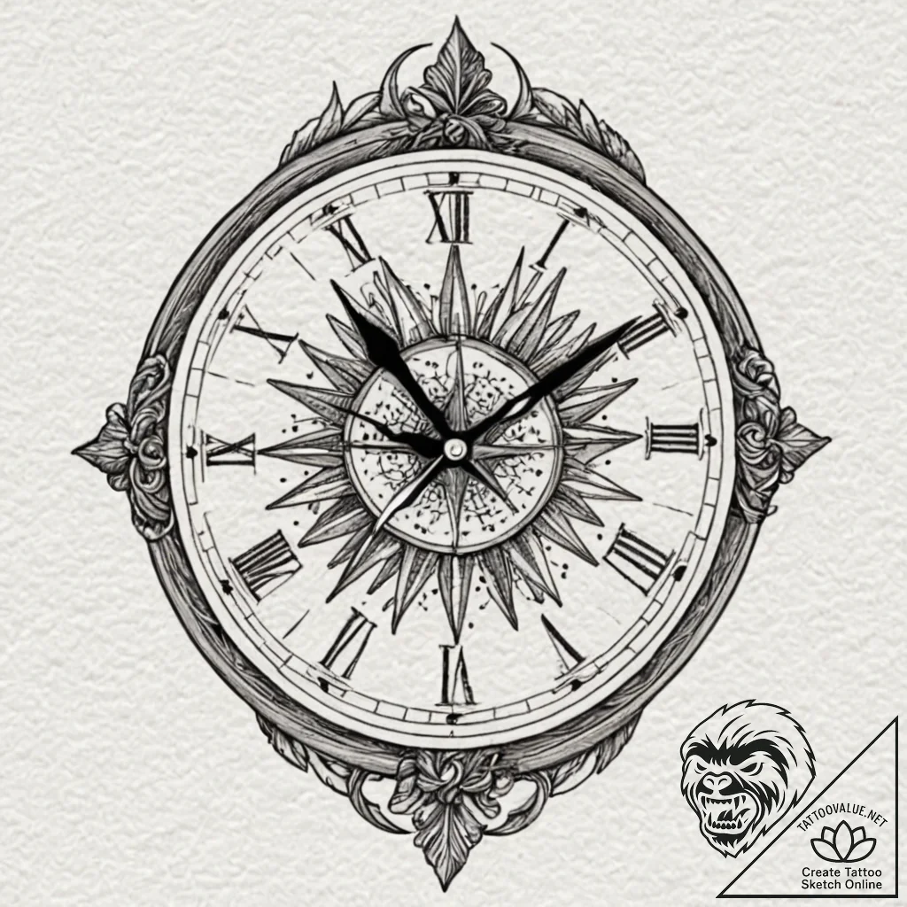 Ashen clock with shattered face, tattoo line... - tattoo sketch (№1752495999_0, 14.07.2025 12:26) — tattoovalue.net