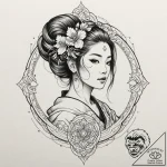 Cyborg geisha, tattoo drawing outline, styliz… – tattoo sketch (№1752496080_0, 14.07.2025 12:28) — tattoovalue.net