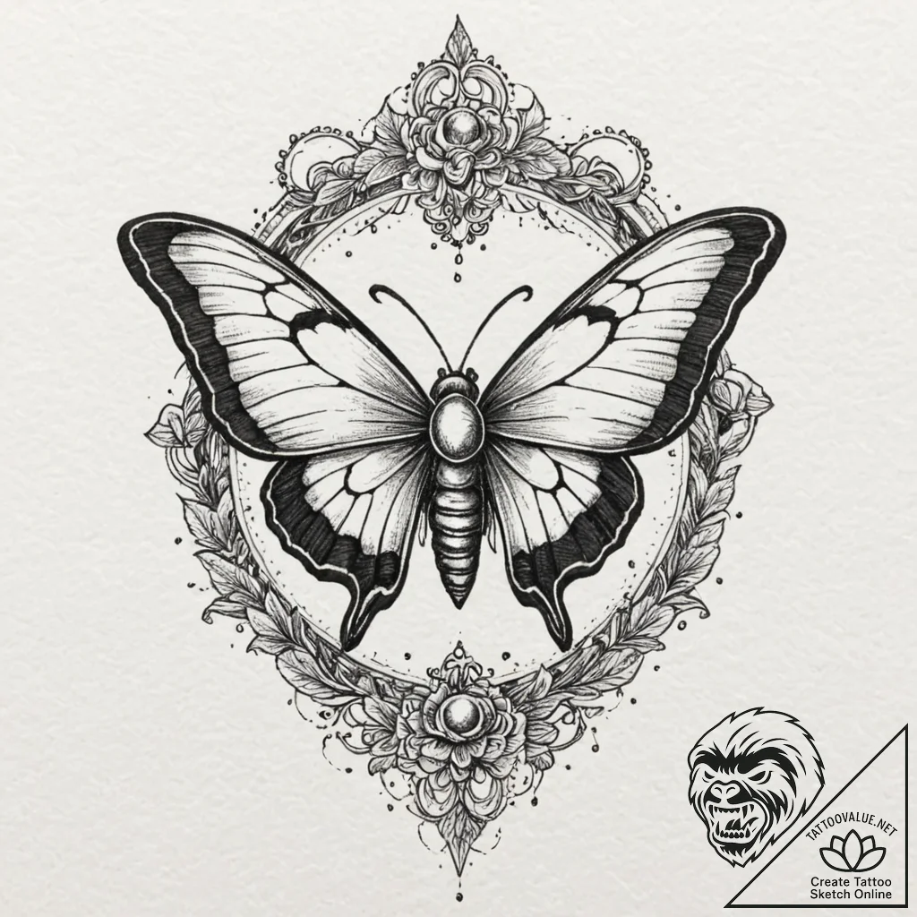 Angelic moth with lunar dust, tattoo line art... - tattoo sketch (№1752496163_0, 14.07.2025 12:29) — tattoovalue.net
