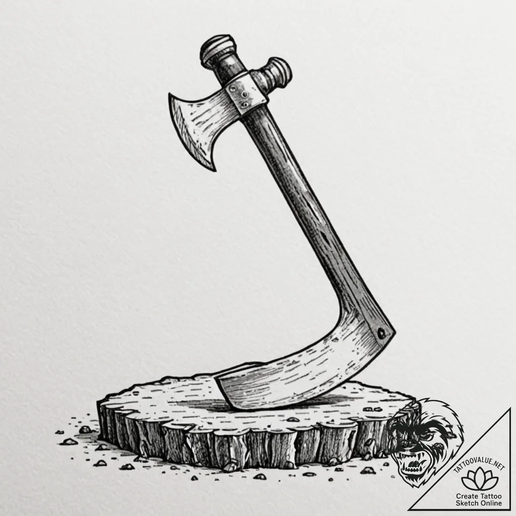Executioner's axe, chipped and stained, resti... - tattoo sketch (№1752496247_0, 14.07.2025 12:30) — tattoovalue.net