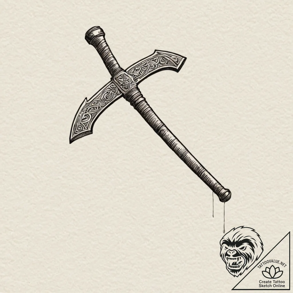 Tactical tomahawk, modern and menacing, artis... - tattoo sketch (№1752496413_0, 14.07.2025 12:33) — tattoovalue.net