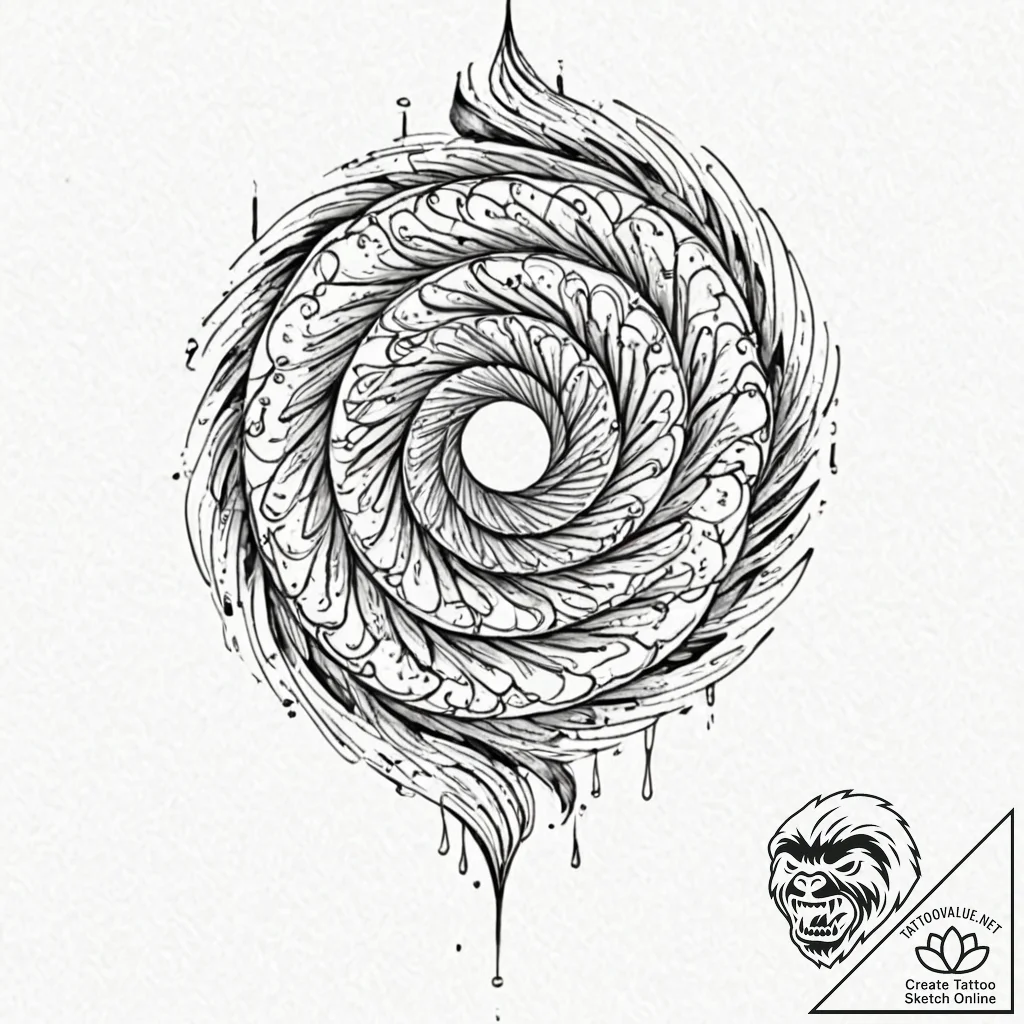 Ashen mirror cracked in spiral, ink illustrat... - tattoo sketch (№1752496496_0, 14.07.2025 12:34) — tattoovalue.net