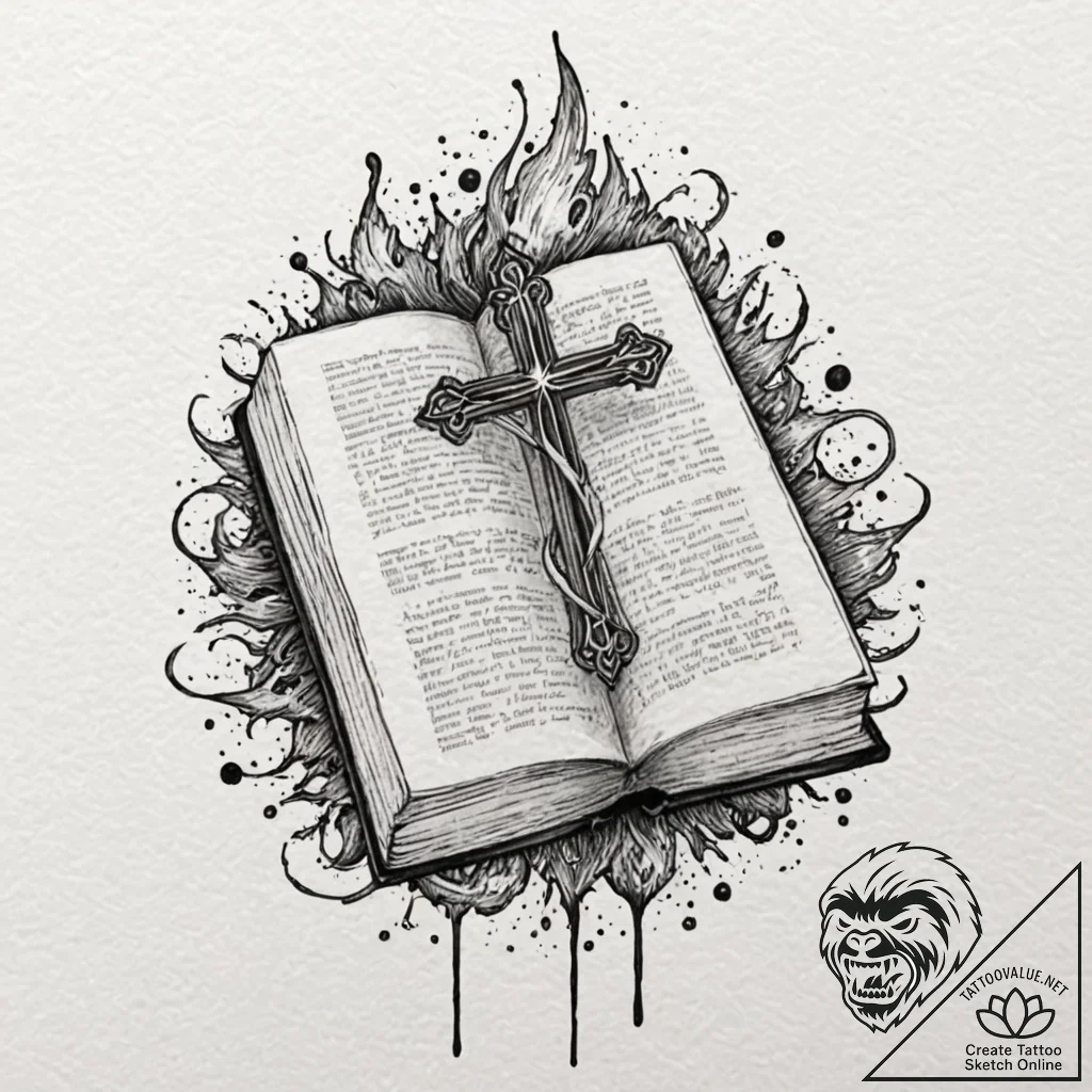 A powerful burning book, destructive,, concep... - tattoo sketch (№1752496913_0, 14.07.2025 12:41) — tattoovalue.net