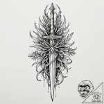 Hallowed dagger crowned with roots, tattoo fl… – tattoo sketch (№1752496996_0, 14.07.2025 12:43) — tattoovalue.net