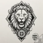 Ashen lion breaking ancient seal, tattoo line… – tattoo sketch (№1752497249_0, 14.07.2025 12:47) — tattoovalue.net