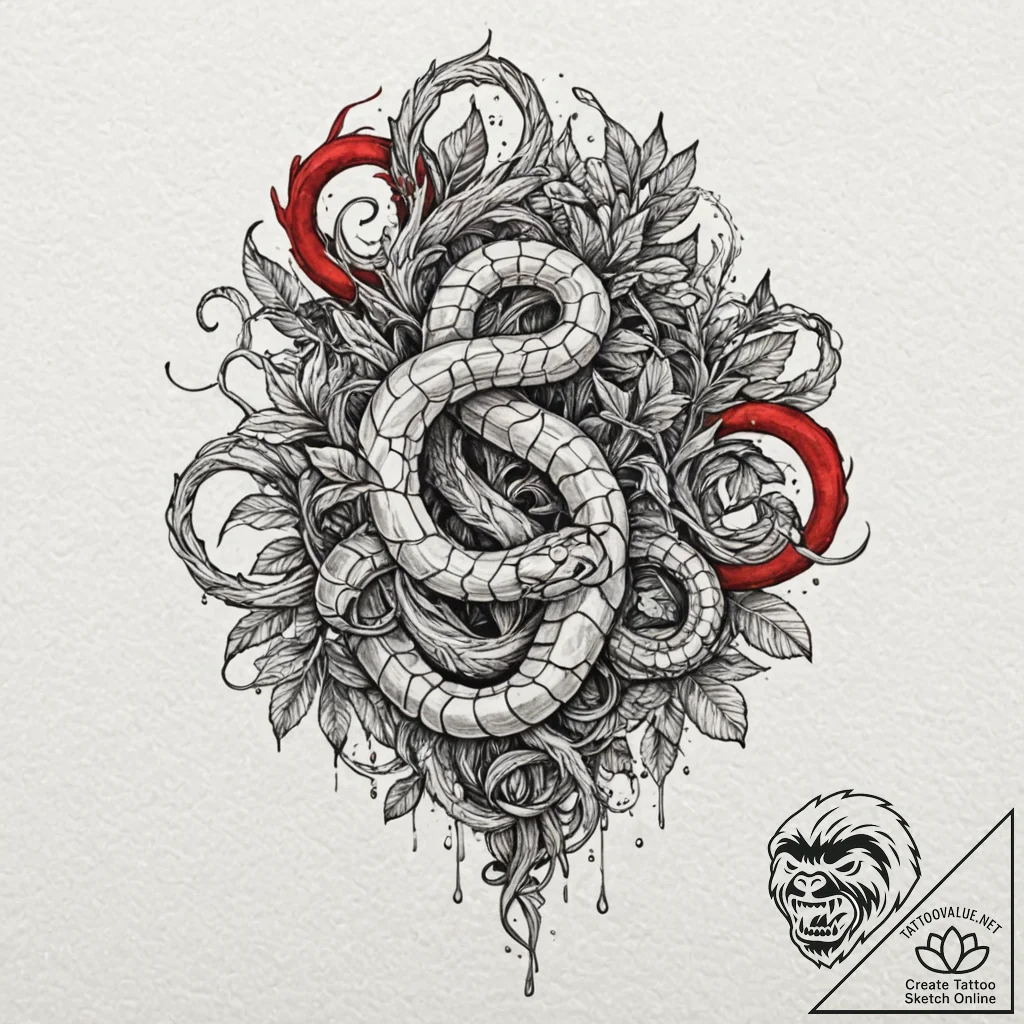 Ivory serpent crowned with roots, tattoo flas... - tattoo sketch (№1752497333_0, 14.07.2025 12:48) — tattoovalue.net
