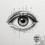 Human eye with a camera shutter iris, tattoo… – tattoo sketch (№1752497501_0, 14.07.2025 12:51) — tattoovalue.net