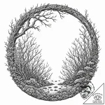 Sunken wheel beneath coral forest, artistic t… – tattoo sketch (№1752497755_0, 14.07.2025 12:55) — tattoovalue.net