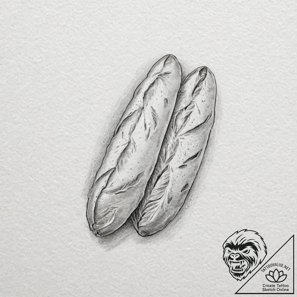 A detailed baguette bread, rustic,, tattoo sk... - tattoo sketch (№1752498182_0, 14.07.2025 13:03) — tattoovalue.net