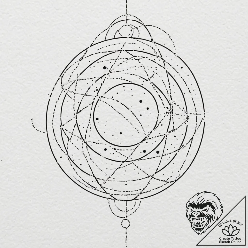 Orb suspended in starlight, concept art for t... - tattoo sketch (№1752498696_0, 14.07.2025 13:11) — tattoovalue.net