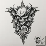 Gargoyle, hunched and menacing, on a gothic s… – tattoo sketch (№1752498951_0, 14.07.2025 13:15) — tattoovalue.net