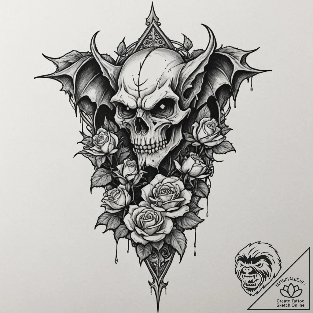 Gargoyle, hunched and menacing, on a gothic s... - tattoo sketch (№1752498951_0, 14.07.2025 13:15) — tattoovalue.net