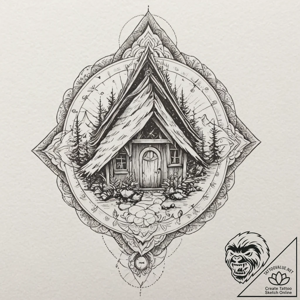 Baba yaga's hut on chicken legs, tattoo sketc... - tattoo sketch (№1752499206_0, 14.07.2025 13:20) — tattoovalue.net