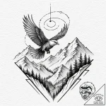 A whimsical bird flying over mountains, freed… – tattoo sketch (№1752499633_0, 14.07.2025 13:27) — tattoovalue.net
