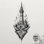 Hidden blade beneath shattered spire, tattoo… – tattoo sketch (№1752499719_0, 14.07.2025 13:28) — tattoovalue.net
