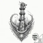 Dragon flame circling tower, concept art for… – tattoo sketch (№1752499887_0, 14.07.2025 13:31) — tattoovalue.net