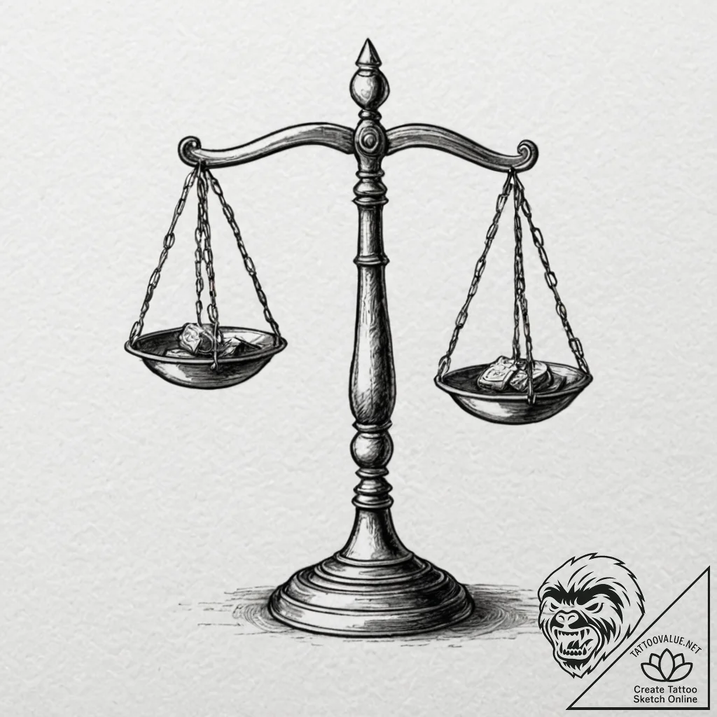 Weighing scales, held in perfect balance, tat... - tattoo sketch (№1752500059_0, 14.07.2025 13:34) — tattoovalue.net