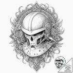 A detailed battle helmet with ancient symbols… – tattoo sketch (№1752500144_0, 14.07.2025 13:35) — tattoovalue.net