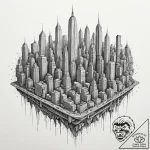 A barcode that morphs into a cityscape, conce… – tattoo sketch (№1752500223_0, 14.07.2025 13:37) — tattoovalue.net